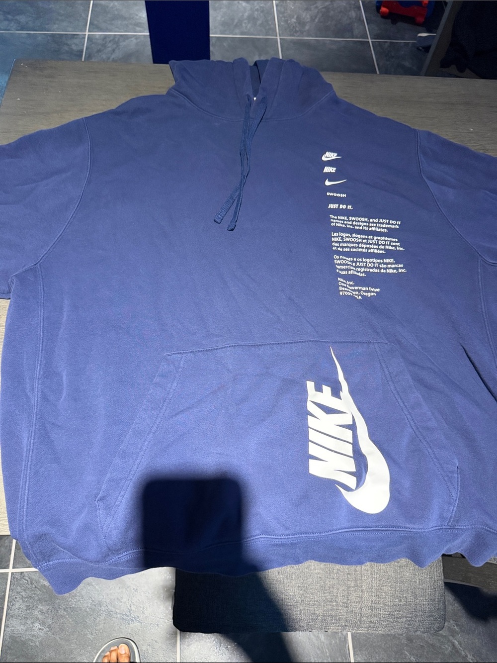 Nike Navy Blue Hoodie with White Swoosh and Text